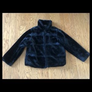 Outbrook Black Faux Fur Zippered Bomber Jacket Girl’s XL Fits Like Women’s Small